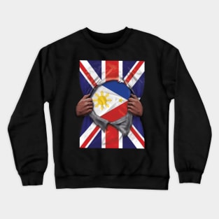 Philippines Flag Great Britain Flag Ripped - Gift for Filipino From Philippines Crewneck Sweatshirt